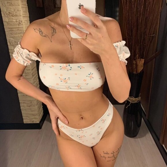 Other - Ivory Boho Off Shoulder Bandeau High Waist Bikini Swimsuit
